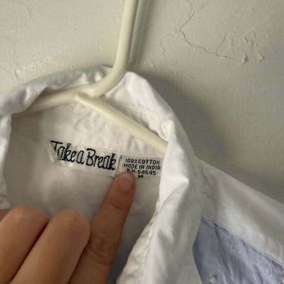 Vintage Take a Break Western Shirt M White Eyelet Embroidered Yoke Lace‎ Detail - Picture 6 of 9